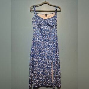 SHEIN Blue Floral Maxi Slip Dress with Side Slit and Adjustable Straps